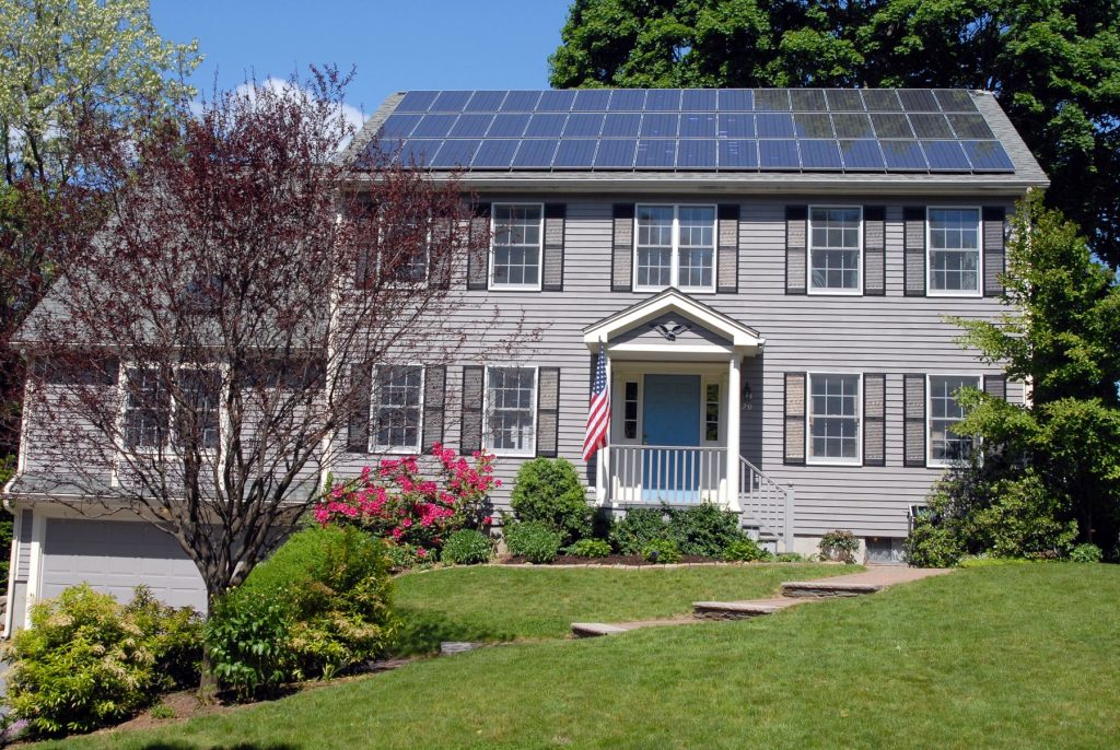 Home with solar panels on the roof